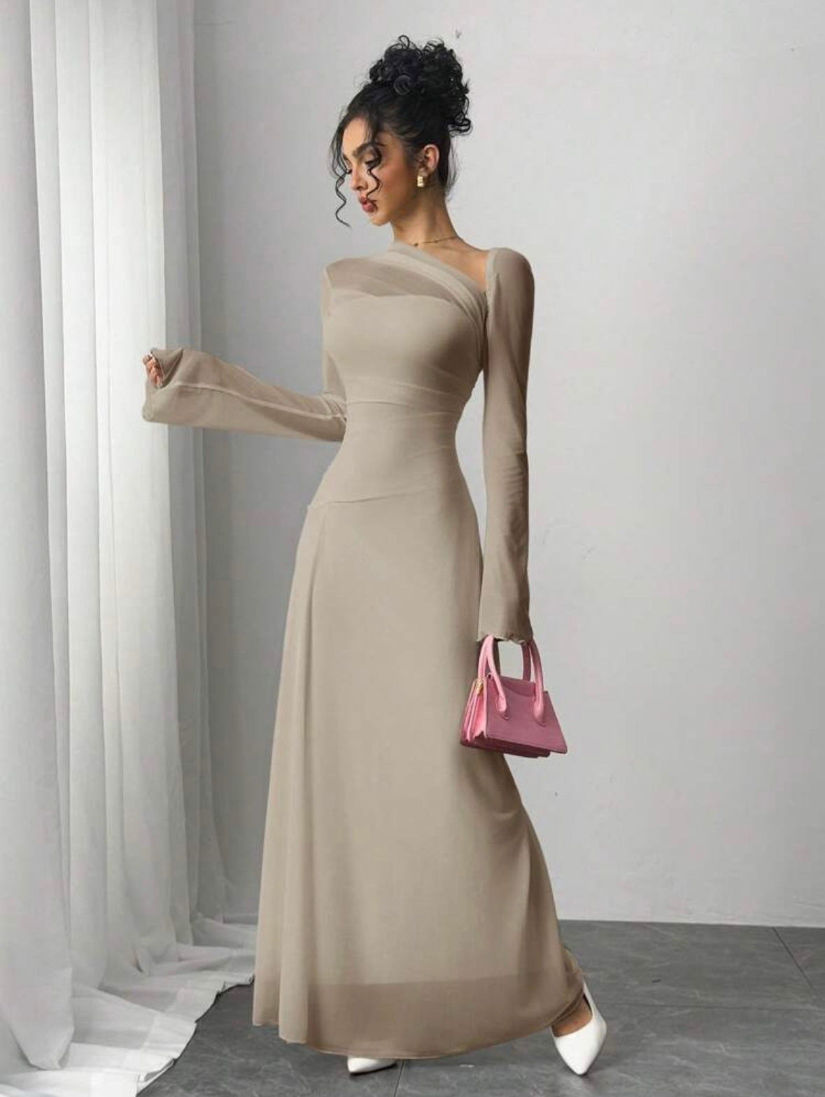 Women's Mesh Patchwork Asymmetrical Long Dress