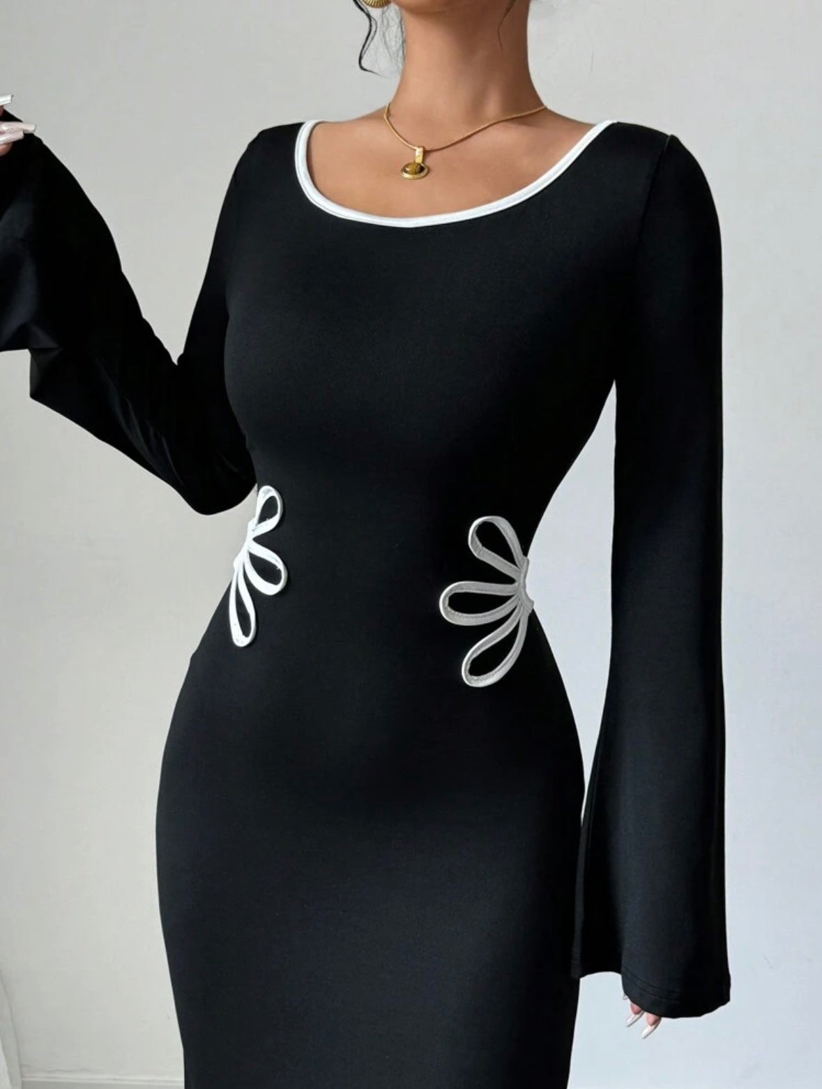 Women's Contrast Color Block Long Sleeve Body-con