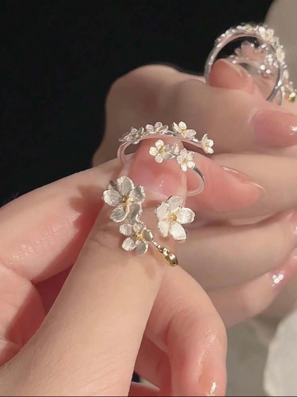 1set/2pcs Sweet 3D Flower Design Rings