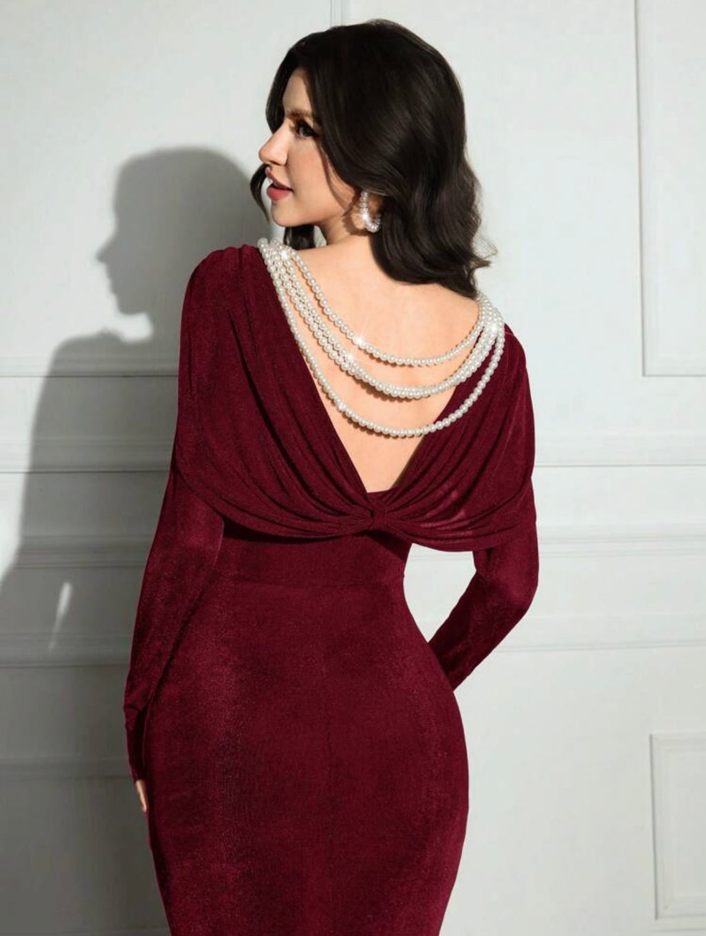 Fitted Silhouette | Elegant | Long sleeves | Adorned with Faux Pearls