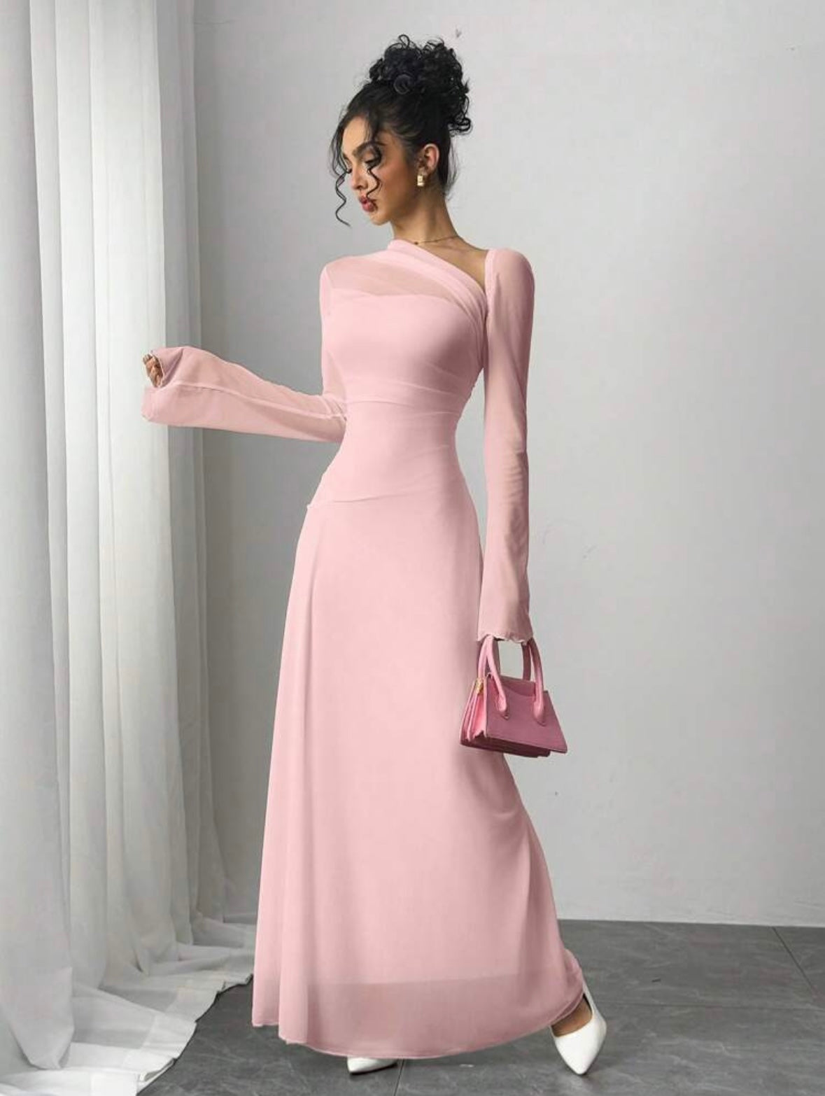 Women's Mesh Patchwork Asymmetrical Long Dress