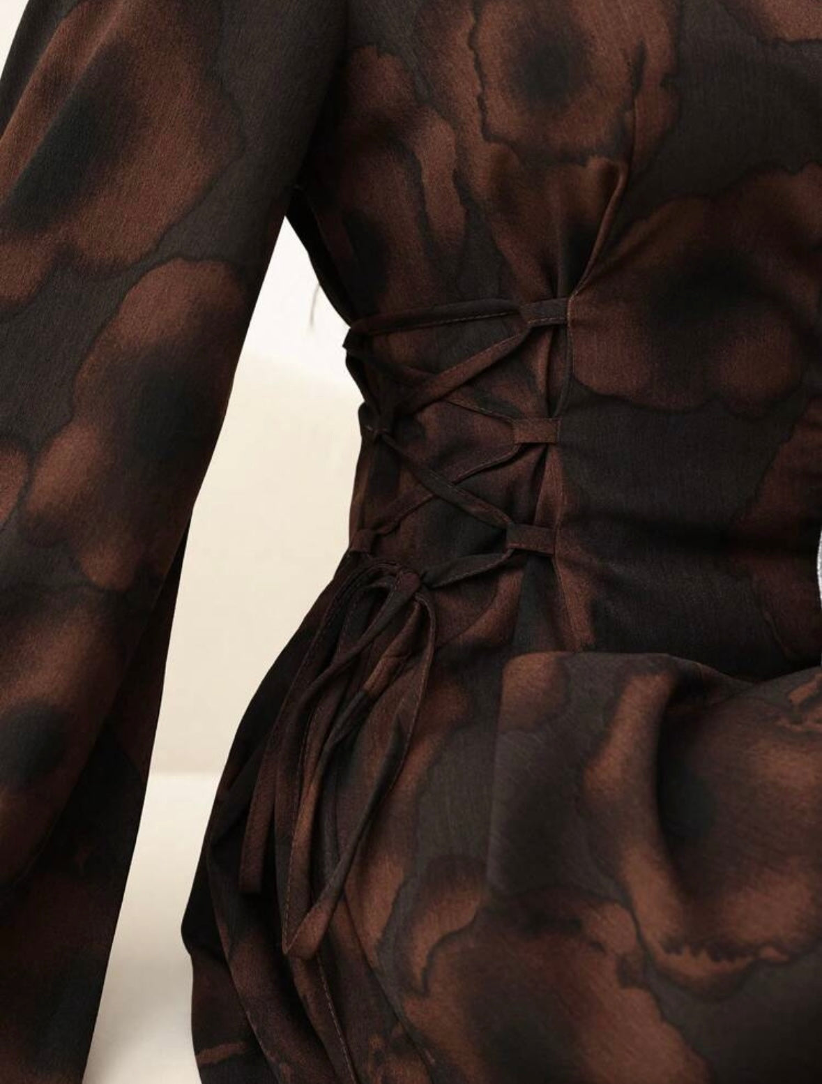 Women's Elegant Floral Print Crossed Strap Waist Flare Sleeve Arab Style Long Dress