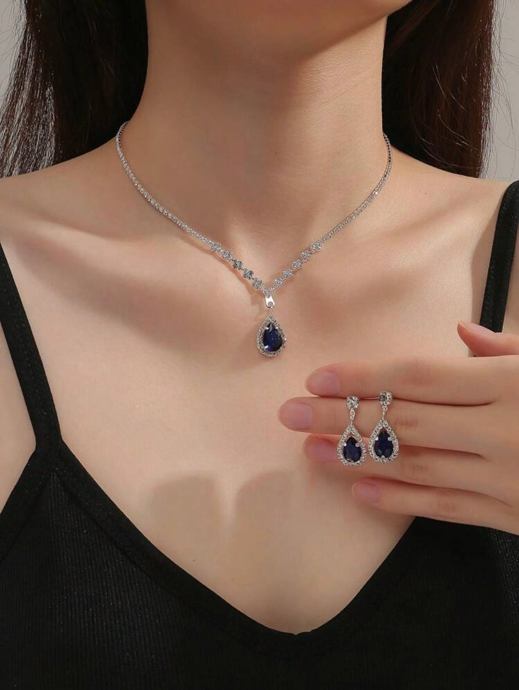 Rhinestone Water-Drop Decor Jewellery  3pcs/Set
