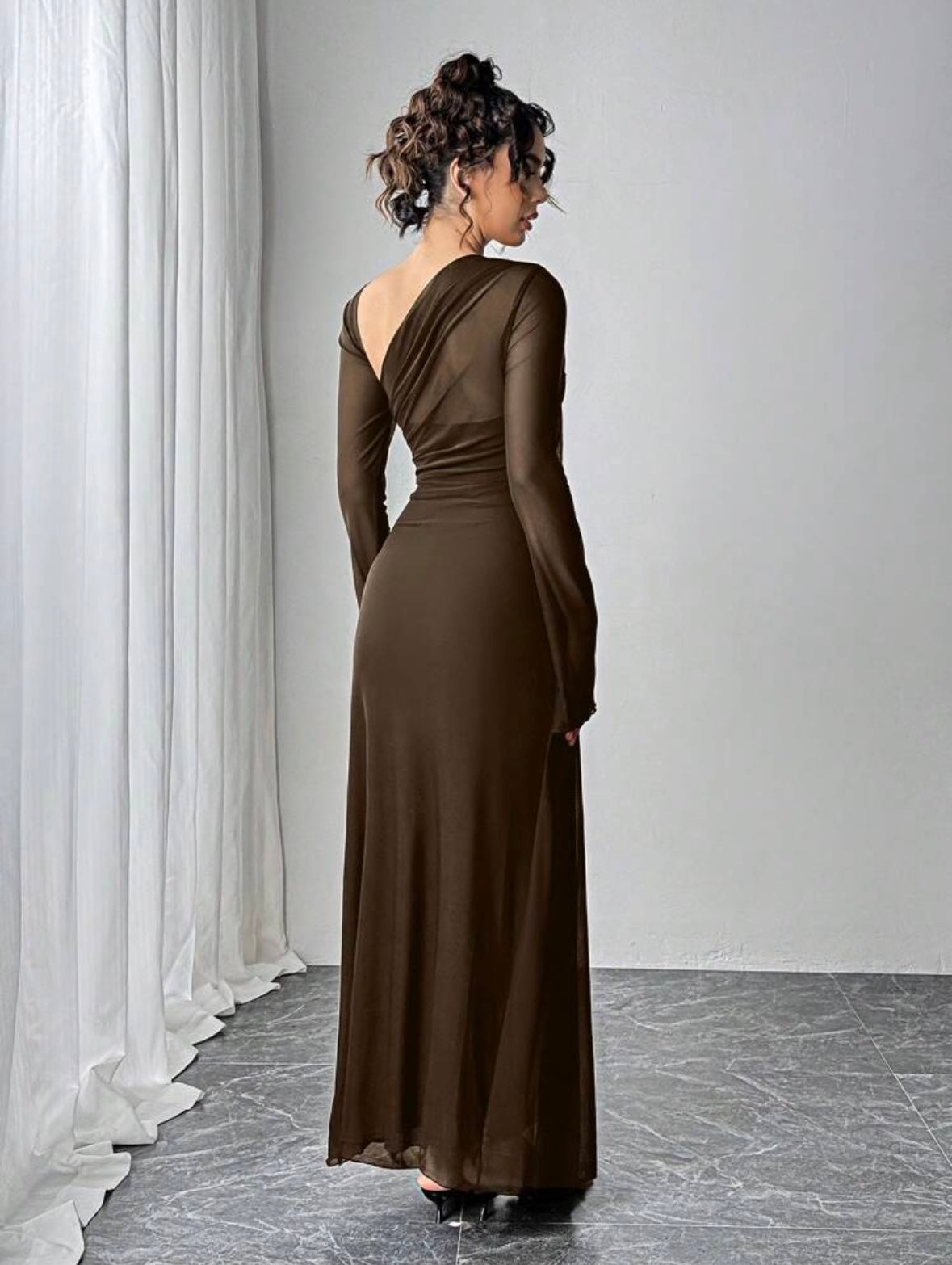 Women's Mesh Patchwork Asymmetrical Long Dress