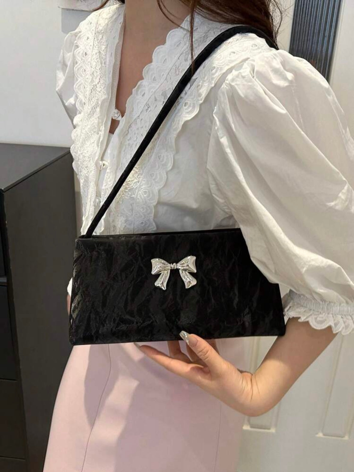Women's Shoulder Bag | Bow Decoration |Square Underarm Bag |