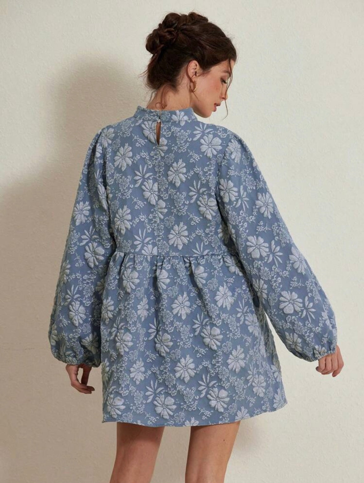 Textured Floral | Lantern Sleeve | A-Line Mini Dress