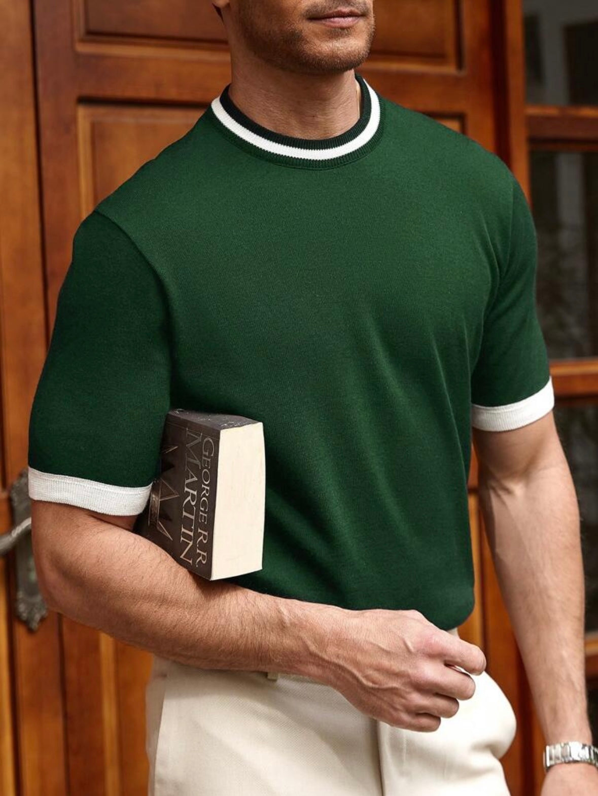 Men's Cuff Crew Neck | Short Sleeve| Knit Top | Old Money |