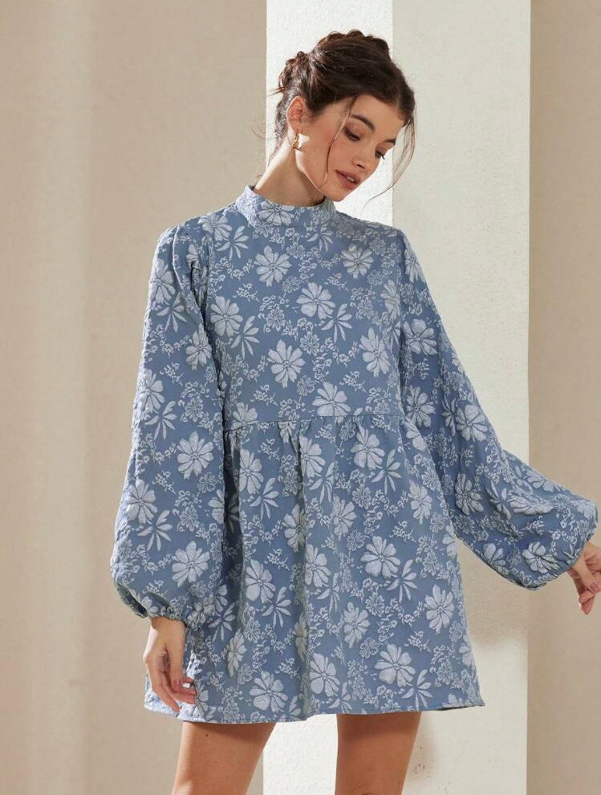 Textured Floral | Lantern Sleeve | A-Line Mini Dress