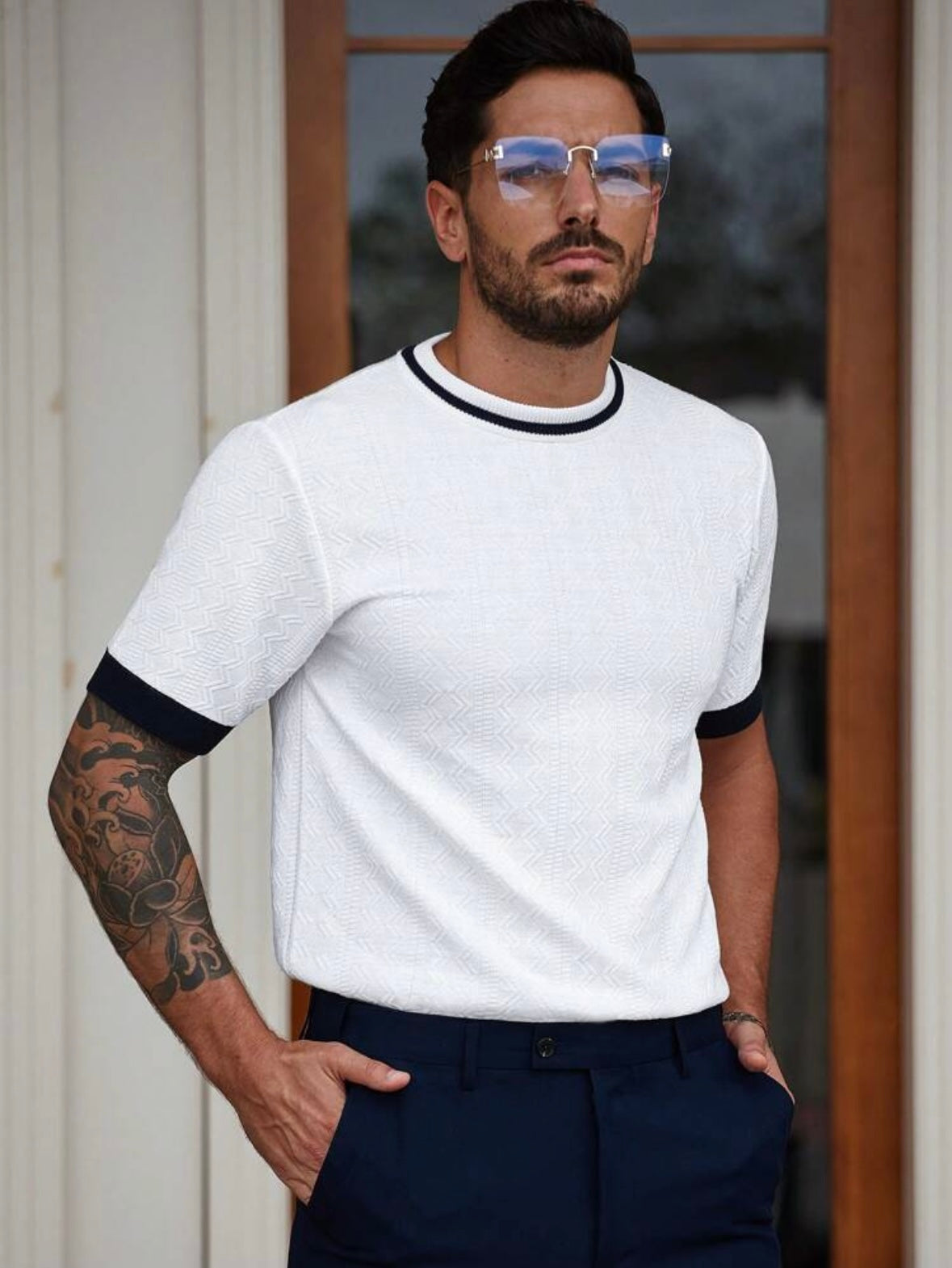 Men's Cuff Crew Neck | Short Sleeve| Knit Top | Old Money |