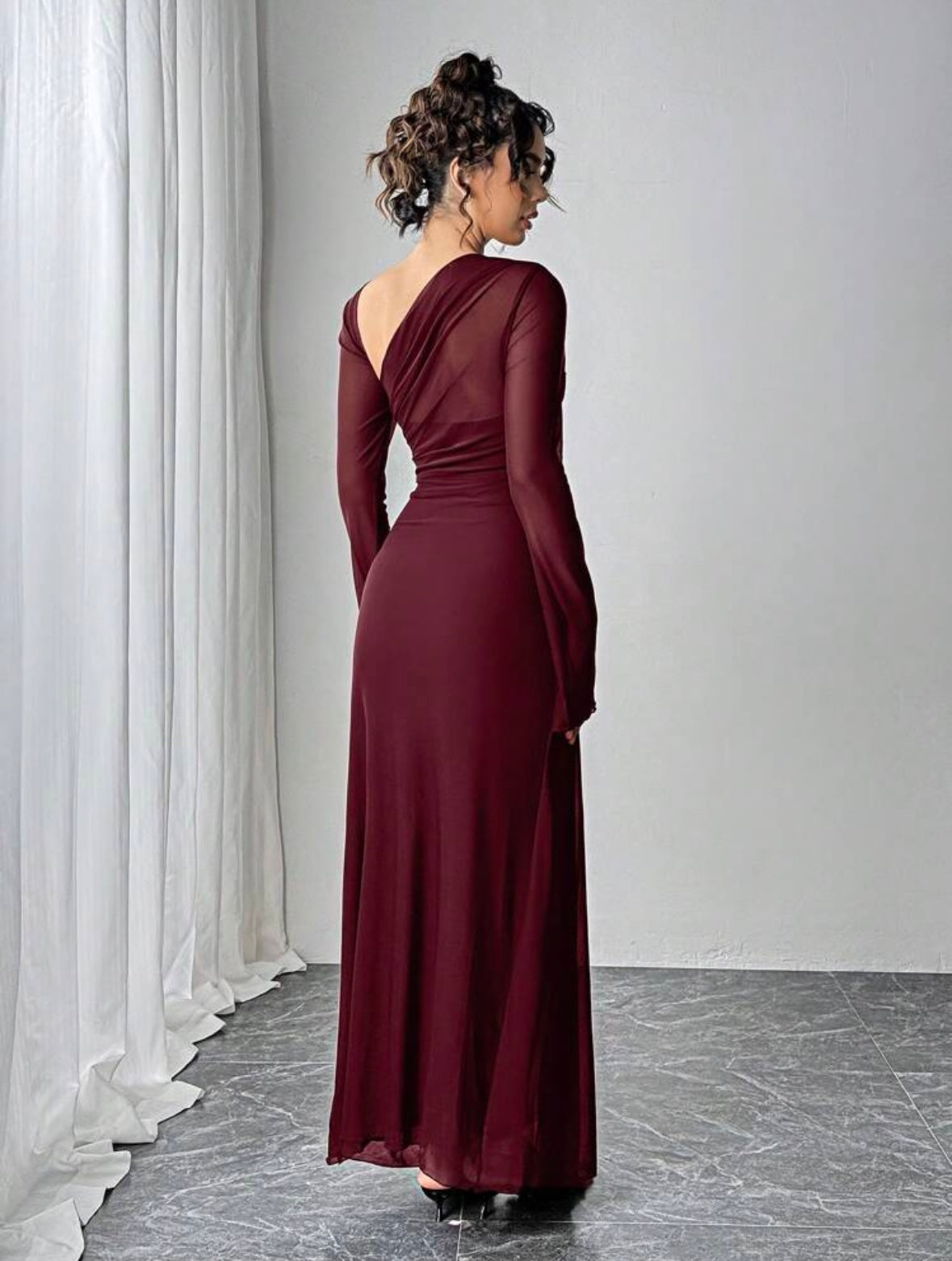 Women's Mesh Patchwork Asymmetrical Long Dress